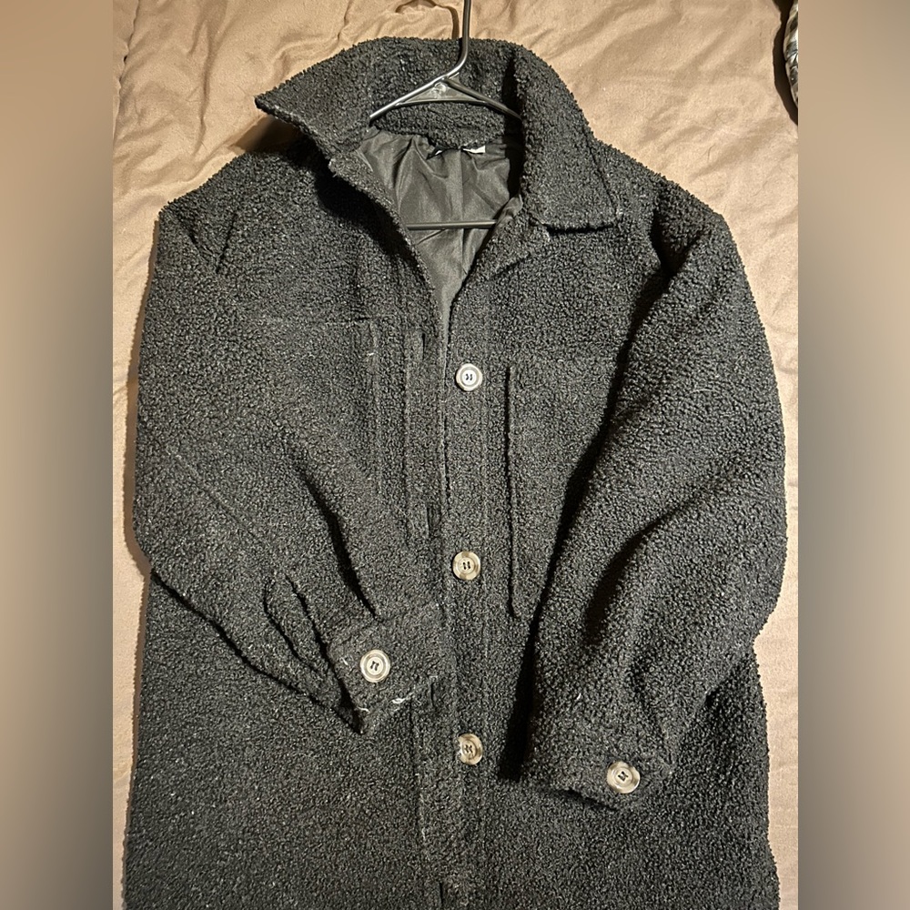 Black teddy bear coat. H&M